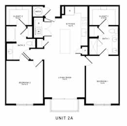 A black and white floor plan of a two-unit apartment building.