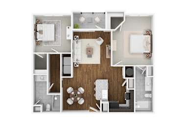 A floor plan of a small apartment with a kitchen, living room, and bathroom.