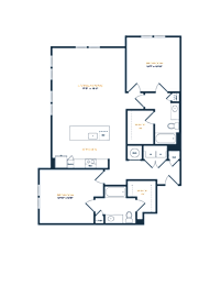 A floor plan of a house with labeled rooms such as Living/Dining, Kitchen, Bedroom, and Bathroom.
