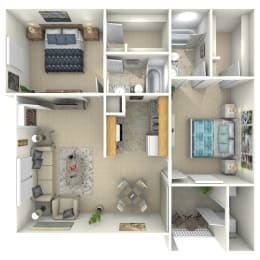 a 3d rendering of a apartments floor plan with 4 different views