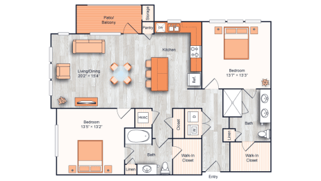 a floor plan of a two bedroom apartment with a den and bathroom