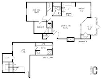 A black and white floor plan of a two-story home.