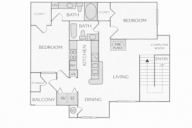 A black and white diagram of a house layout with labeled rooms.