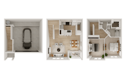 Three different floor plans of a house are displayed.