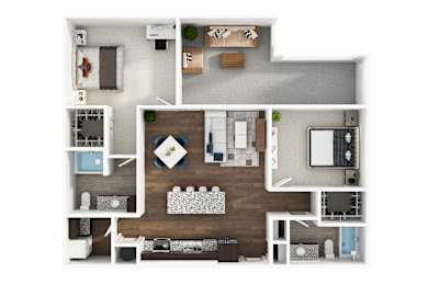 A floor plan of a house with a living room, two bedrooms, a dining room, kitchen, pantry, bathroom, and walk-in closet.