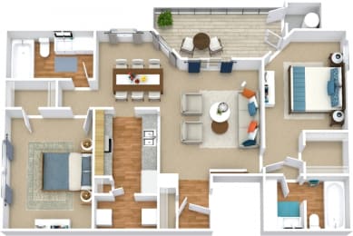 a floor plan of a 3 bedroom apartment