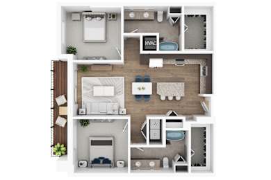 A floor plan of a house with a kitchen, living room, and two bedrooms.