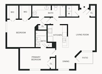 A black and white floor plan of a house with labeled rooms.