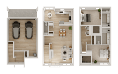 Three different floor plans of a house are displayed.