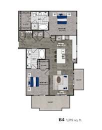 A floor plan of a home with two bedrooms and a living area.