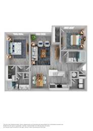 A floor plan of a house with a kitchen, living room, and two bedrooms.