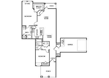 A floor plan of a house with a garage, living room, dining room, kitchen, and several bedrooms.