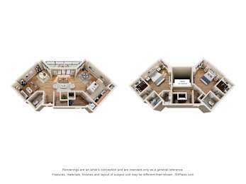 A floor plan of a house with two bedrooms and a living room.