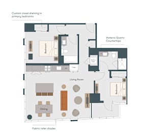 A floor plan of a Viaterra Quartz Countertops apartment layout.
