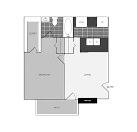 a stylized floor plan of a 1 bedroom floor plan with an open concept floor