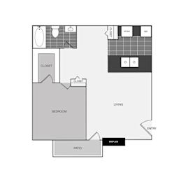 a floor plan of an apartment with a bedroom and a living room