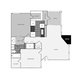 a floor plan of a 1 story apartment with a bedroom and a living room