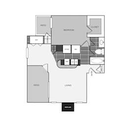 a floor plan of an apartment with a bedroom and a living room