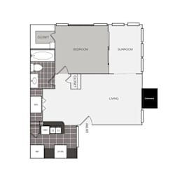 a floor plan of a house with a bedroom and a living room