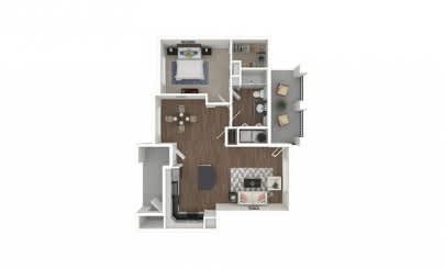 A floor plan of a house with a kitchen, living room, and two bedrooms.