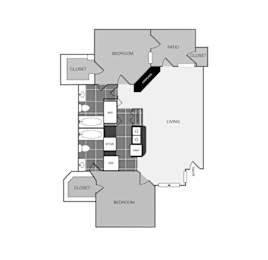 a stylized floor plan of an apartment with a bedroom and a living room