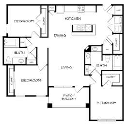 A black and white image of a floor plan for a house with labeled rooms.