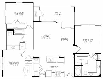 A black and white image of a house floor plan with labeled rooms.