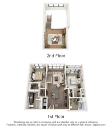 a 2nd floor floor plan with a bedroom and a living room