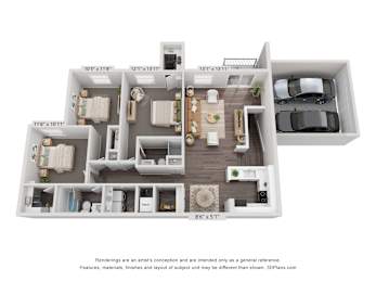 a stylized floor plan of a 1 bedroom floor plan