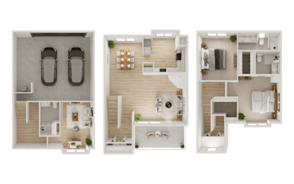 Three different floor plans of a house are displayed.