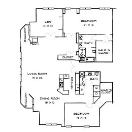 A floor plan of a house with labeled rooms and dimensions.
