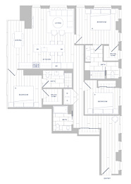A floor plan of a house with labeled rooms such as living room, dining room, kitchen, and bedrooms.