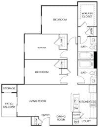 A black and white diagram of a house layout with labeled rooms.