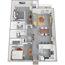 a 3d rendering of our 1 bedroom apartment at princeton court apartments in dallas
