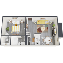 a bedroom with a bed and a chair in a room