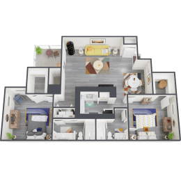 3d floor plan of a 1 bedroom apartment