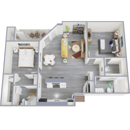 a 3d floor plan of a 1 bedroom apartment