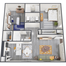 a 3d rendering of our 1 bedroom apartment at princeton court apartments in dallas