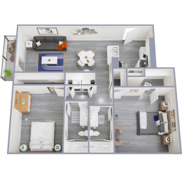 a stylized floor plan of a one bedroom apartment