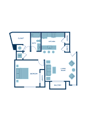 a floor plan of a residence with a bedroom and a living room