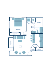 a floor plan of a residence with a bedroom and a living room