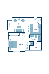 a floor plan of a bedroom floor plan with a kitchen and a living room