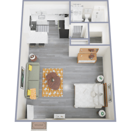 a rendering of our 1 bedroom apartment at university gardens