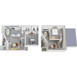 a floor plan of a house with two bedrooms and two bathrooms