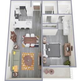 a rendering of our 1 bedroom apartment at princeton court apartments in dallas