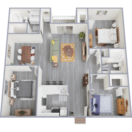 a 3d drawing of our 1 bedroom apartment at princeton court apartments in dallas