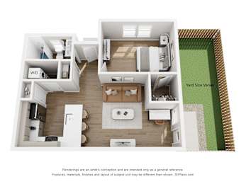 A 3D floor plan of a house layout.
