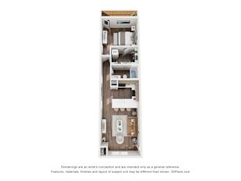 A 3D rendered image of a vertical, multi-tiered storage unit with shelves and compartments.
