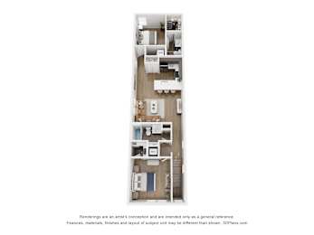 A floor plan of a house with multiple rooms and furniture layout.