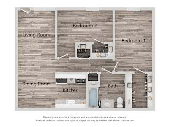 A diagram of a house layout with labeled rooms.